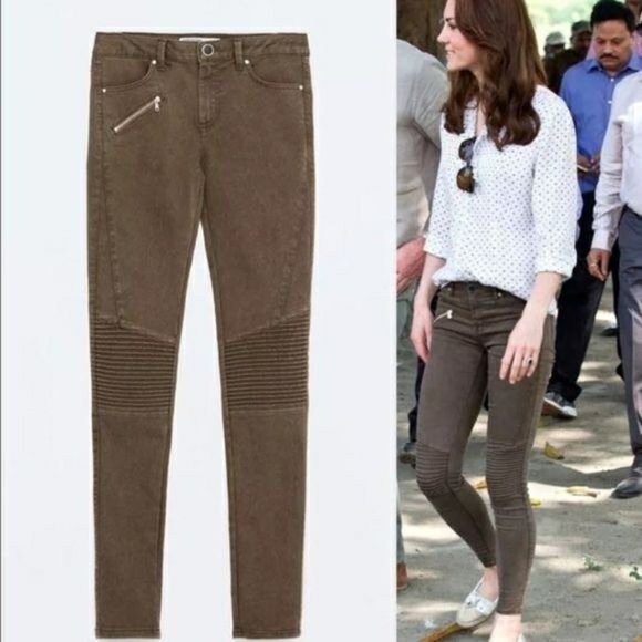 Zara Olive Moto Skinny Jeans